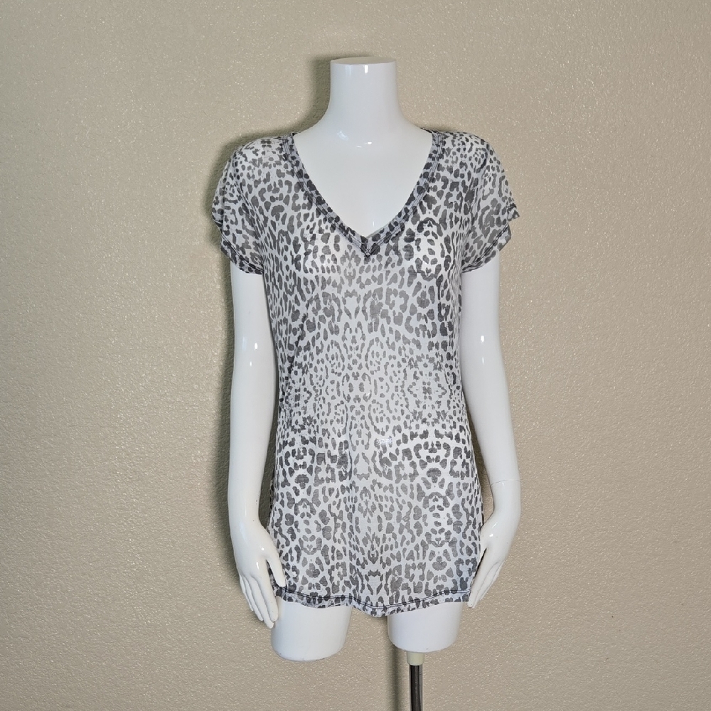 bebe Gray Animal Print V-Neck Blouse